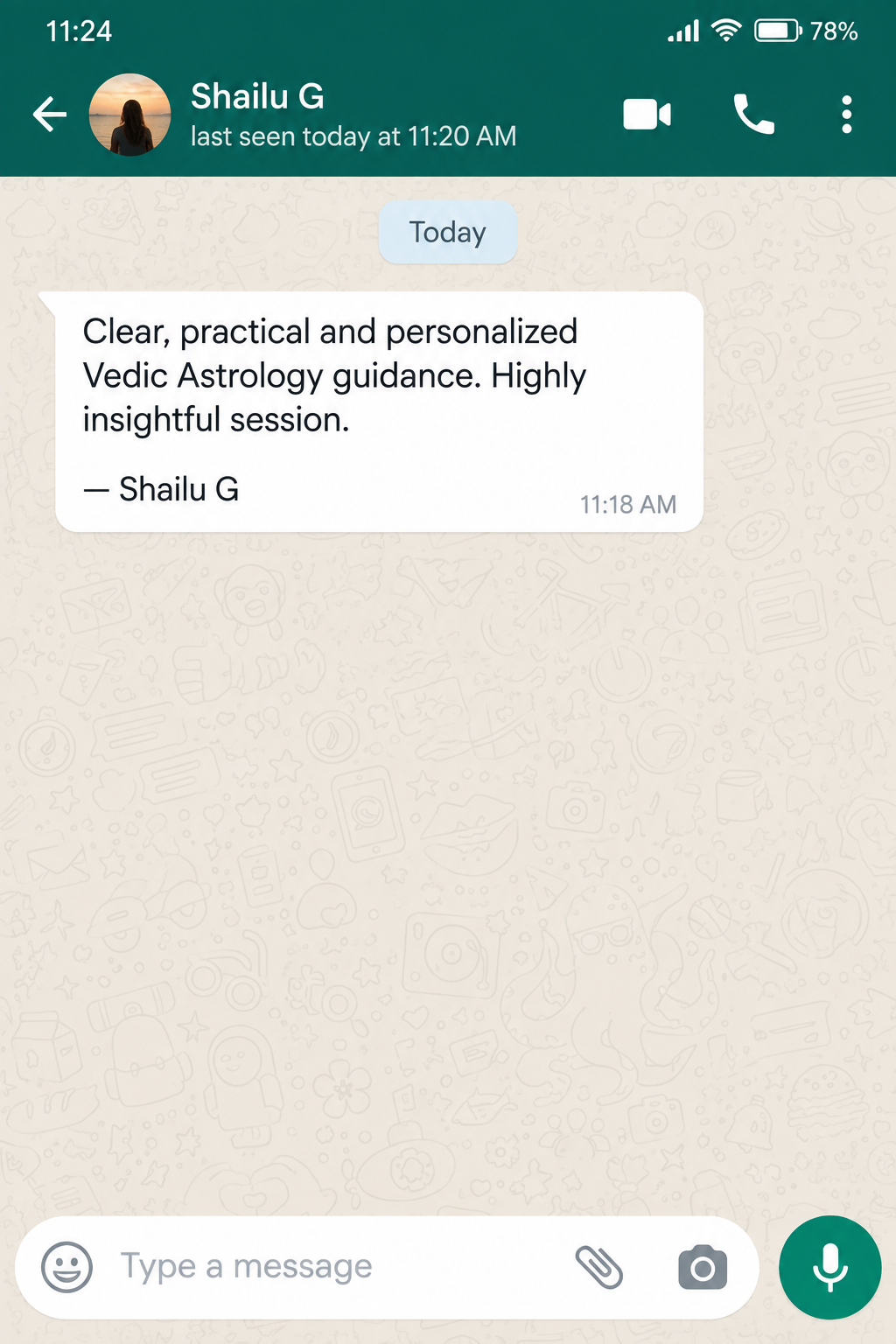 Client testimonial message from Shailu G